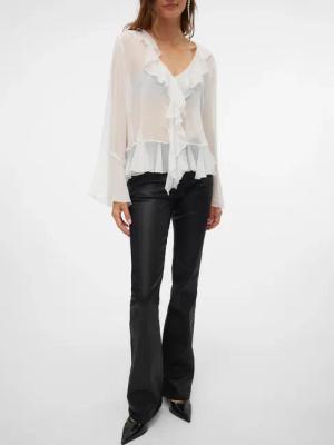 Vero Moda Bootcut-Jeans "VMFLASH MR FLARED COATED PANTS NOOS" mit beschichteter Lederimitat Optik, regular waist, bootcut fit