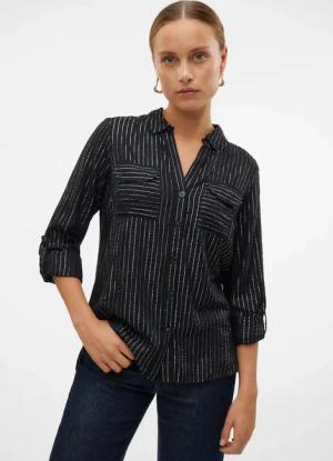 Vero Moda Hemdbluse "VMBUMPY LS GLITTER SHIRT WVN GA NOOS" mit Glitzereffekt