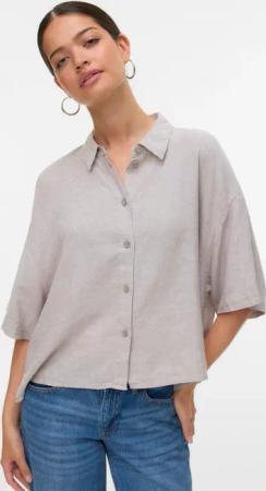 Vero Moda Hemdbluse "VMLINN LINEN 2/4 SHORT SHIRT WVN NOOS"