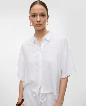 Vero Moda Hemdbluse VMLINN LINEN 2/4 SHORT SHIRT WVN NOOS