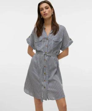 Vero Moda Hemdblusenkleid "VMBUMPY SS SHORT SHIRT DRESS WVN GA NOOS" Brusttaschen Viskose, loose fit