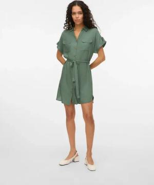Vero Moda Hemdblusenkleid "VMBUMPY SS SHORT SHIRT DRESS WVN GA NOOS" Brusttaschen Viskose, loose fit