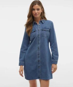 Vero Moda Jeanskleid "VMJENNIE LS SHORT DENIM DRESS GA NOOS" Brusttaschen
