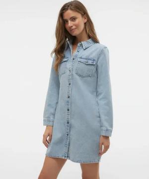 Vero Moda Jeanskleid "VMJENNIE LS SHORT DENIM DRESS GA NOOS" Brusttaschen