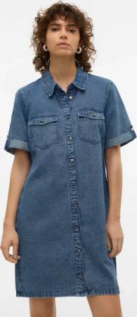 Vero Moda Jeanskleid "VMJENNIE SS SHORT DENIM DRESS NOOS" Brusttaschen
