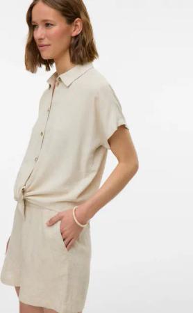 Vero Moda Kurzarmbluse "VMTHEA SS TIE SHIRT WVN NOOS" Viskosemischung, loose fit