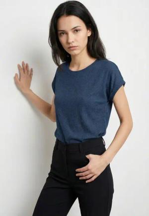 Vero Moda Kurzarmpullover VMBRIANNA SS O-NECK PULLOVER BOO REP mit überschnittenen Schultern mit Umschlagsaum