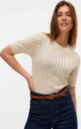 Vero Moda Kurzarmpullover VMMORENA 2/4 O-NECK PULLOVER GA BOO REP mit Struktur-Strickmuster, figurbetont