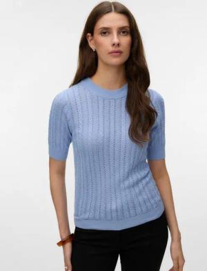 Vero Moda Kurzarmpullover VMMORENA 2/4 O-NECK PULLOVER GA BOO REP mit Struktur-Strickmuster, figurbetont