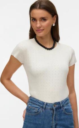 Vero Moda Kurzarmpullover "VMSILJE C/S O-NECK POINTELLE PULL NOOS" Sommerpulli