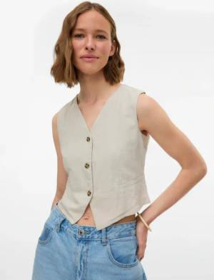 Vero Moda Kurzweste "VMCAIA SL VEST WVN NOOS" Baumwolle mit Leinen, figurbetonte Form