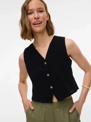 Vero Moda Kurzweste "VMCAIA SL VEST WVN NOOS" Baumwolle mit Leinen, figurbetonte Form