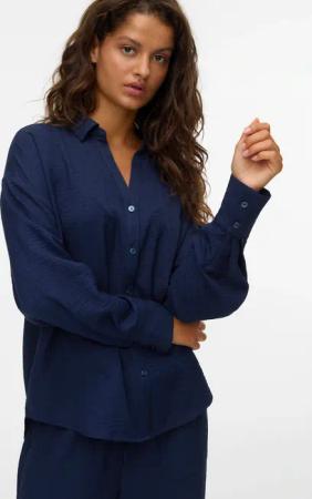 Vero Moda Langarmbluse "VMMELANEY QUEENY LS SHIRT WVN NOOS" Kunstfaser, loose fit