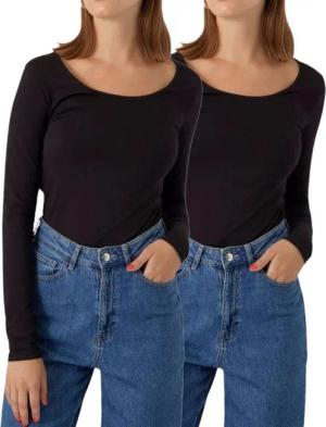 Vero Moda Langarmshirt stilvolle Longsleeves mit U-Neck Ausschnitt (2er-Pack) Unifarbene Shirts aus Baumwollmischung