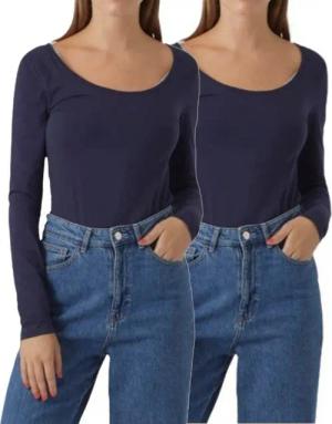 Vero Moda Langarmshirt stilvolle Longsleeves mit U-Neck Ausschnitt (2er-Pack) Unifarbene Shirts aus Baumwollmischung