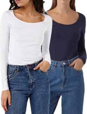 Vero Moda Langarmshirt stilvolle Longsleeves mit U-Neck Ausschnitt (2er-Pack) Unifarbene Shirts aus Baumwollmischung