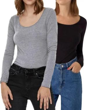 Vero Moda Langarmshirt stilvolle Longsleeves mit U-Neck Ausschnitt (2er-Pack) Unifarbene Shirts aus Baumwollmischung