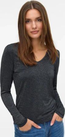 Vero Moda Langarmshirt "VMLAVA GLITTER LS V-NECK TOP STRIPE NOOS"