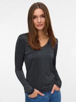 Vero Moda Langarmshirt VMLAVA GLITTER LS V-NECK TOP STRIPE NOOS