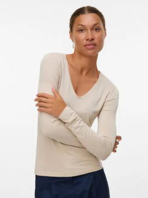 Vero Moda Langarmshirt VMLAVA GLITTER LS V-NECK TOP STRIPE NOOS