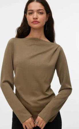 Vero Moda Langarmshirt "VMMILLE LS BOATNECK SHORT TOP JRS NOOS" Materialmix, regular fit, mit Raffung