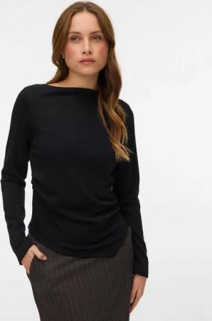 Vero Moda Langarmshirt VMMILLE LS BOATNECK SHORT TOP JRS NOOS Materialmix, regular fit, mit Raffung