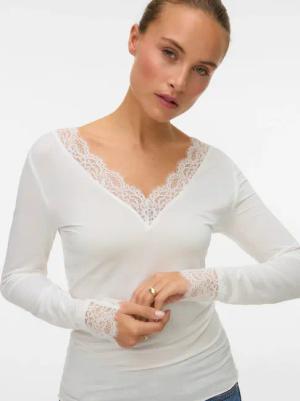 Vero Moda Langarmshirt "VMSKYE LS V-NECK LACE TOP JRS NOOS"