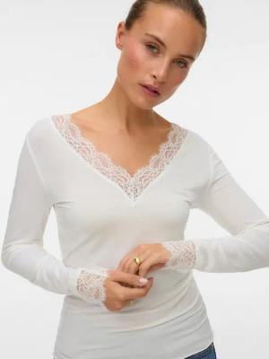 Vero Moda Langarmshirt VMSKYE LS V-NECK LACE TOP JRS NOOS