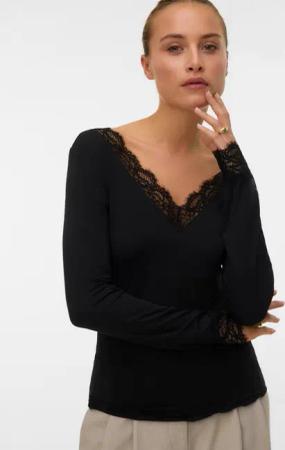Vero Moda Langarmshirt VMSKYE LS V-NECK LACE TOP JRS NOOS