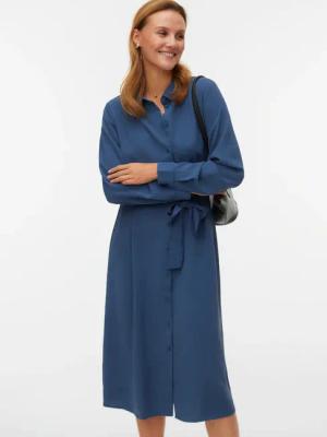 Vero Moda Midikleid "VMESME LS CALF SHIRT DRESS WVN GA" Sommerkleid