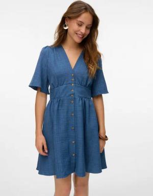 Vero Moda Minikleid VMMELANEY 2/4 SHORT DRESS WVN NOOS Sommerkleid, Kunsfaser, taillierte Form