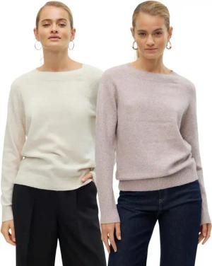 Vero Moda Rundhalspullover (2er-Set) Feinstrick Pullover basic unifarben für jeden Tag