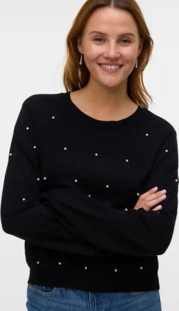 Vero Moda Rundhalspullover VMGLORY PEARL LS O-NECK PULLOVER BOO