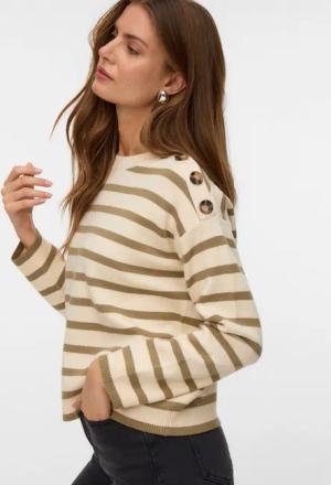 Vero Moda Rundhalspullover VMSABA LS O-NECK BUTTON PULLOVER GA NOOS mit Zierknöpfen auf der linken Schulter