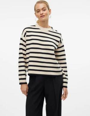 Vero Moda Rundhalspullover VMSABA LS O-NECK BUTTON PULLOVER GA NOOS mit Zierknöpfen auf der linken Schulter