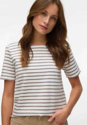 Vero Moda Rundhalsshirt "VMABBY SS ZIP TOP JRS NOOS" Materialmix, regular fit