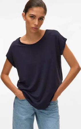Vero Moda Rundhalsshirt "VMAVA PLAIN SS TOP GAJRS NOOS" Materialmix, regular fit