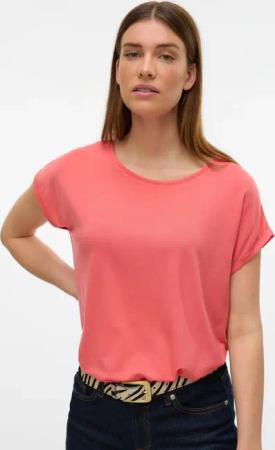 Vero Moda Rundhalsshirt "VMAVA PLAIN SS TOP GAJRS NOOS" Materialmix, regular fit