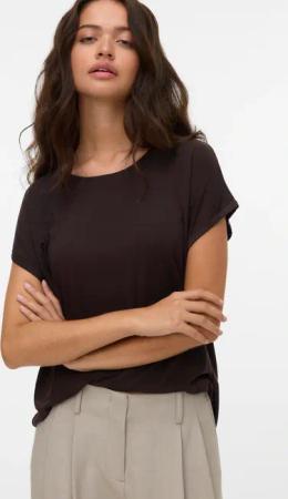 Vero Moda Rundhalsshirt "VMAVA PLAIN SS TOP GAJRS NOOS" Materialmix, regular fit