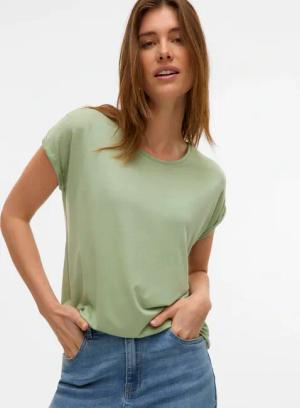 Vero Moda Rundhalsshirt "VMAVA PLAIN SS TOP GAJRS NOOS" Materialmix, regular fit