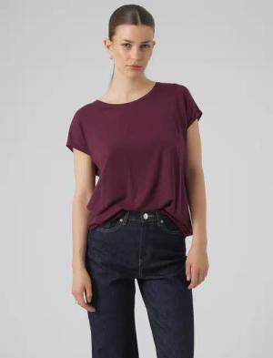 Vero Moda Rundhalsshirt "VMAVA PLAIN SS TOP GAJRS NOOS" Materialmix, regular fit