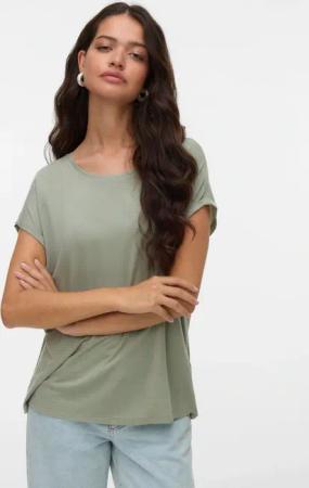 Vero Moda Rundhalsshirt "VMAVA PLAIN SS TOP GAJRS NOOS" Materialmix, regular fit