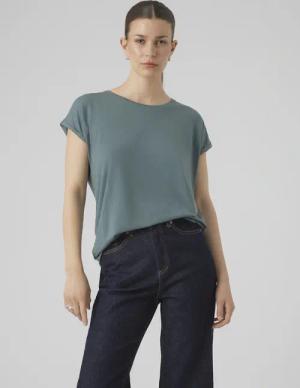 Vero Moda Rundhalsshirt "VMAVA PLAIN SS TOP GAJRS NOOS" Materialmix, regular fit
