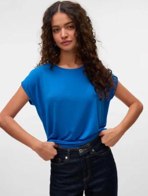 Vero Moda Rundhalsshirt "VMAVA PLAIN SS TOP GAJRS NOOS" Materialmix, regular fit
