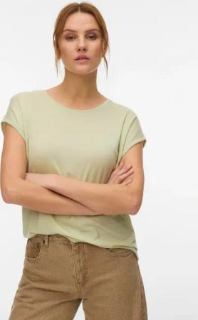 Vero Moda Rundhalsshirt "VMAVA PLAIN SS TOP GAJRS NOOS" Materialmix, regular fit