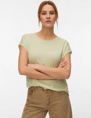 Vero Moda Rundhalsshirt VMAVA PLAIN SS TOP GAJRS NOOS Materialmix, regular fit