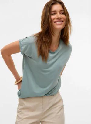 Vero Moda Rundhalsshirt VMAVA PLAIN SS TOP GAJRS NOOS Materialmix, regular fit