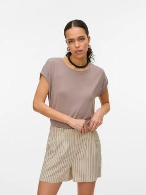 Vero Moda Rundhalsshirt VMAVA PLAIN SS TOP GAJRS NOOS Materialmix, regular fit