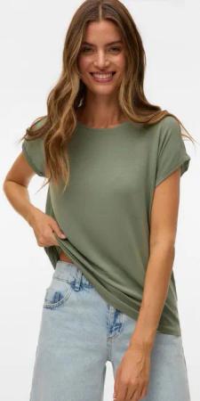 Vero Moda Rundhalsshirt VMAVA PLAIN SS TOP GAJRS NOOS Materialmix, regular fit