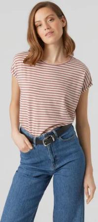 Vero Moda Rundhalsshirt VMAVA PLAIN SS TOP STRIPE GA JRS NOOS Materialmix, regular fit